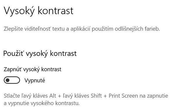 vypnut vysoky kontrast